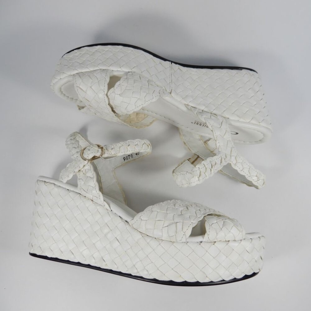 La Canadienne Prevost Platform SANDALS Size EU 40 9.5 Woven White Leather NEW - Picture 11 of 16